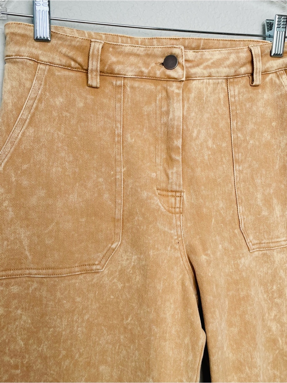 Mystree Tan Acid Wash Stretchy Cropped Wide Leg Pants | Medium - Picture 4 of 6